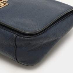 Tory Burch Blue Leather Logo Flap Shoulder Bag