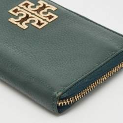 Tory Burch Dark Green Leather Britten Zip Around Wallet