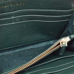 Tory Burch Dark Green Leather Britten Zip Around Wallet