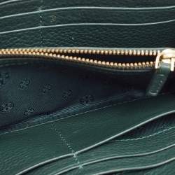 Tory Burch Dark Green Leather Britten Zip Around Wallet