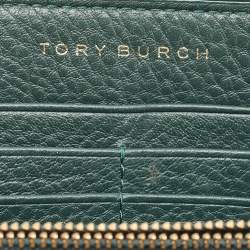 Tory Burch Dark Green Leather Britten Zip Around Wallet