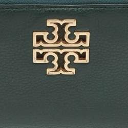 Tory Burch Dark Green Leather Britten Zip Around Wallet