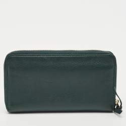 Tory Burch Dark Green Leather Britten Zip Around Wallet