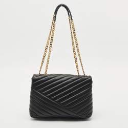 Tory Burch Black Chevron Leather Kira Convertible Shoulder Bag