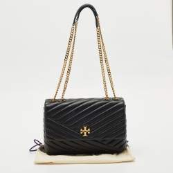 Tory Burch Black Chevron Leather Kira Convertible Shoulder Bag