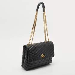 Tory Burch Black Chevron Leather Kira Convertible Shoulder Bag