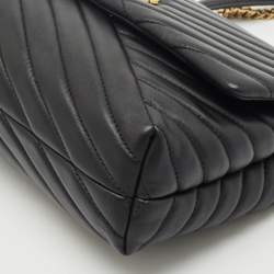 Tory Burch Black Chevron Leather Kira Convertible Shoulder Bag