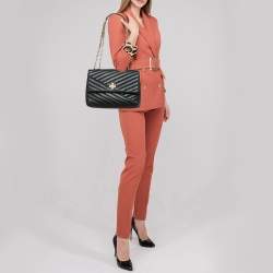 Tory Burch Black Chevron Leather Kira Convertible Shoulder Bag