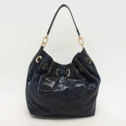 Tory Burch Black Python Embossed Leather Hobo