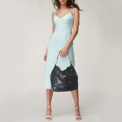 Tory Burch Black Python Embossed Leather Hobo