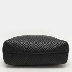 Pre Owned Tory Burch Black Quilted Leather Fleming Chain Tote