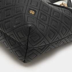 Pre Owned Tory Burch Black Quilted Leather Fleming Chain Tote