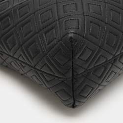 Pre Owned Tory Burch Black Quilted Leather Fleming Chain Tote