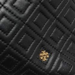 Pre Owned Tory Burch Black Quilted Leather Fleming Chain Tote
