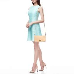 Tory Burch Beige Patent Leather Adalyn Flap Crossbody Bag