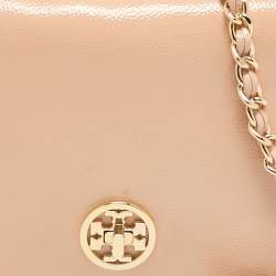 Tory Burch Beige Patent Leather Adalyn Flap Crossbody Bag