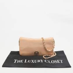 Tory Burch Beige Patent Leather Adalyn Flap Crossbody Bag