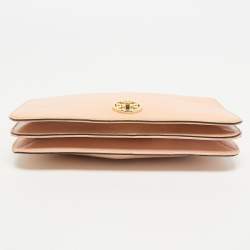 Tory Burch Beige Patent Leather Adalyn Flap Crossbody Bag