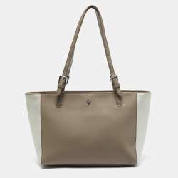 Tory Burch Beige/Silver Faux Leather Medium York Buckle Tote
