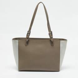 Tory Burch Beige/Silver Faux Leather Medium York Buckle Tote