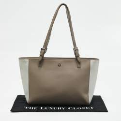 Tory Burch Beige/Silver Faux Leather Medium York Buckle Tote