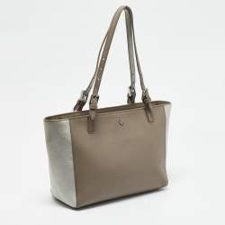 Tory Burch Beige/Silver Faux Leather Medium York Buckle Tote