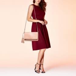 Pre Owned Tory Burch Salmon Pink Leather Thea Fap Crossbody Bag