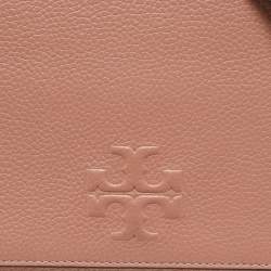Pre Owned Tory Burch Salmon Pink Leather Thea Fap Crossbody Bag