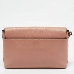 Pre Owned Tory Burch Salmon Pink Leather Thea Fap Crossbody Bag