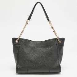 Pre Owned Tory Burch Black Leather Small Britten Slouchy Tote