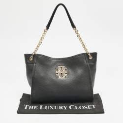 Pre Owned Tory Burch Black Leather Small Britten Slouchy Tote