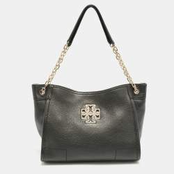 Pre Owned Tory Burch Black Leather Small Britten Slouchy Tote