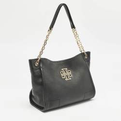 Pre Owned Tory Burch Black Leather Small Britten Slouchy Tote