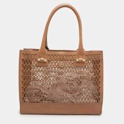 Pre Owned Tory Burch Brown Laser Cut Leather Georgiana Tote