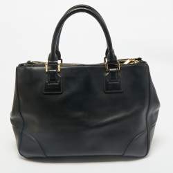 Pre Owned Tory Burch Black Leather Large Robinson Double Zip Tote