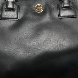Pre Owned Tory Burch Black Leather Large Robinson Double Zip Tote