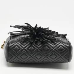 Tory Burch Black Quilted Leather Fleming Tassel Crossbody Bag