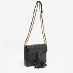 Tory Burch Black Quilted Leather Fleming Tassel Crossbody Bag