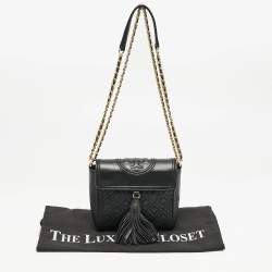 Tory Burch Black Quilted Leather Fleming Tassel Crossbody Bag