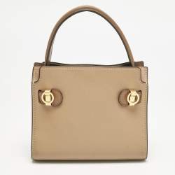 Tory Burch Brown Leather Petite Lee Radziwill Double Tote