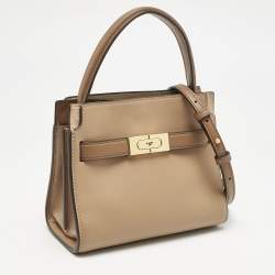 Tory Burch Brown Leather Petite Lee Radziwill Double Tote