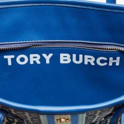Tory Burch Blue Gemini Link Canvas and Leather Small Top Zip Tote