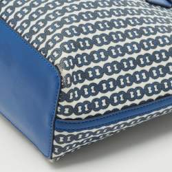 Tory Burch Blue Gemini Link Canvas and Leather Small Top Zip Tote