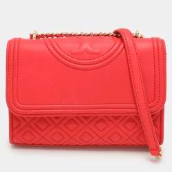 Tory Burch Red Leather Small Fleming Crossbody Bag