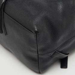 Pre Owned Tory Burch Black Leather Logo Flap Braided Tassel Backpack