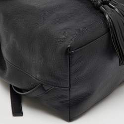 Pre Owned Tory Burch Black Leather Logo Flap Braided Tassel Backpack