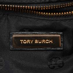 Pre Owned Tory Burch Black Leather Logo Flap Braided Tassel Backpack