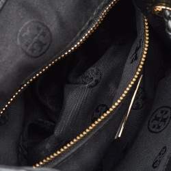 Pre Owned Tory Burch Black Leather Logo Flap Braided Tassel Backpack