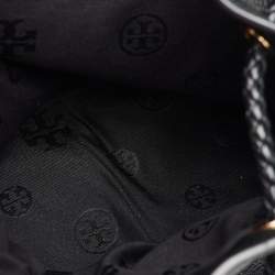 Pre Owned Tory Burch Black Leather Logo Flap Braided Tassel Backpack