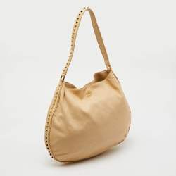 Tory Burch Light Beige Leather Pyramid Studs Hobo